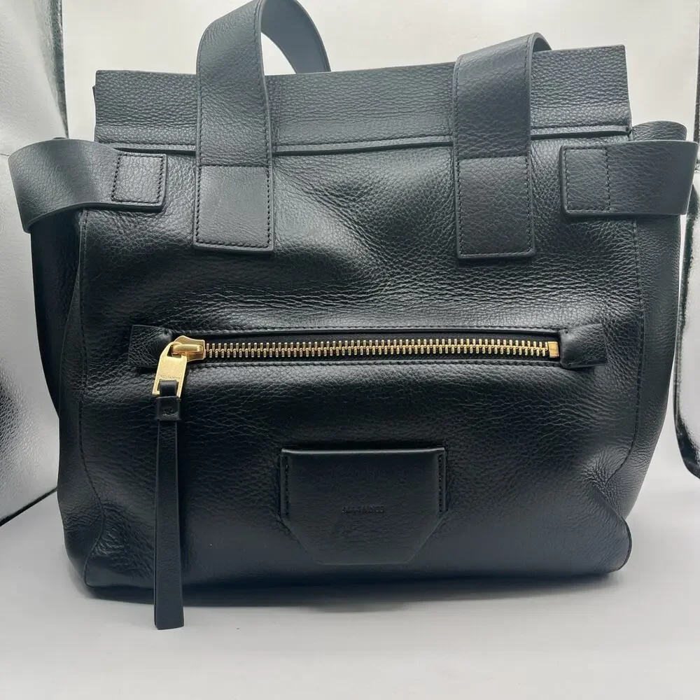 All Saints Women's Black Tote Bag Gold Hardware PEREZ LEATHER SHOULDER BAG NWT
